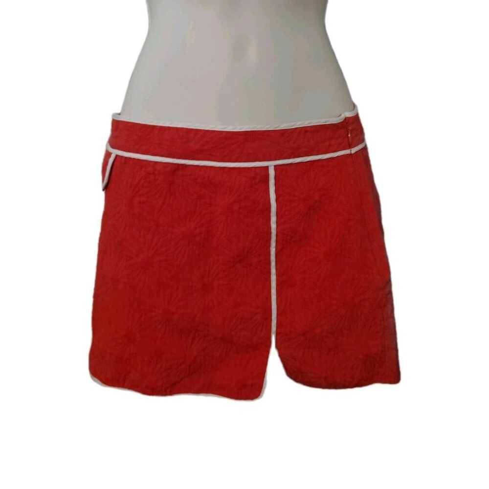 Red Textured Mini Skirt White Piping boho, Sz 0/ 25 XS Vintage-Inspir